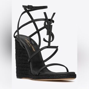 Yves Saint Laurent Black Strappy Wedge Sandals
